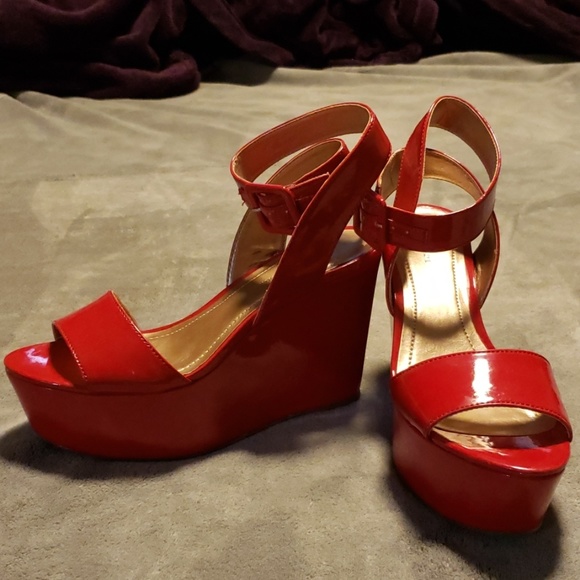BCBGeneration Shoes - BCBG patent platform red wedges